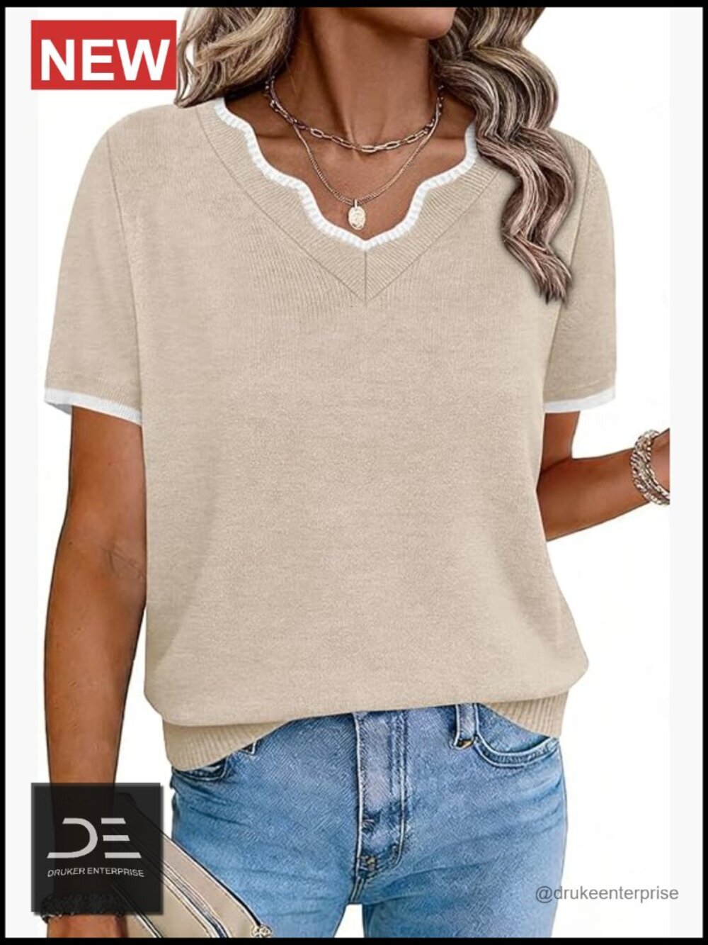 V-Neck Short Sleeve Lightweight Knit Pullover Sweater